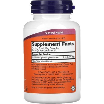 Now Supplements Msm Methylsulfonylmethane 1000Mg Joint Health 120 Veg Capsules