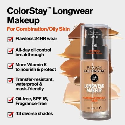 Revlon Colorstay Liquid Foundation For Combination And Oily Skin Spf 15 Pecan 1.0Oz - Pack Of 2 - Image 3
