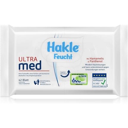 Hakle Feucht Ultra Med 42 Sheets With Witch Hazel & Panthenol - Helps Reduce Skin Irritation And Can Support Against Inflammation