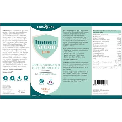 Erba Vita Immun Action Fluid Junior Food Supplement For Kids
