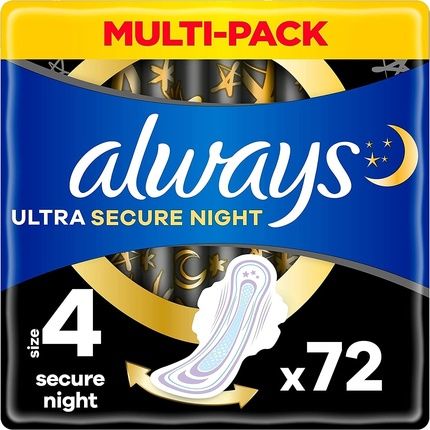 Always Ultra Secure Night Size 4 With Wings 72 Pads