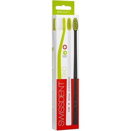 Swissdent Bio Bio-Based Plastic Toothbrush - Green, White, Black
