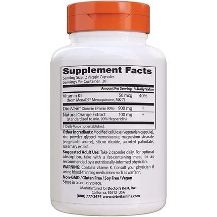 Doctor'S Best Vein Support With Diosvein & Menaq7 Circulation For Healthy Legs 60 Count