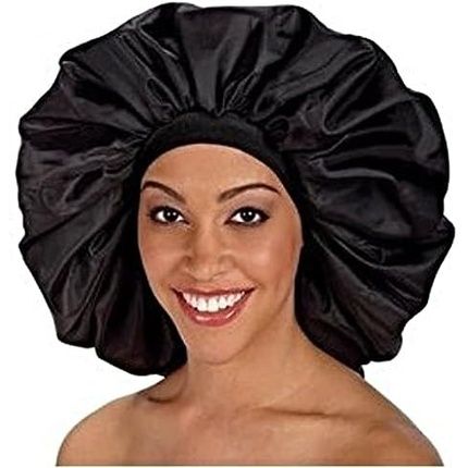 Qfitt Organic Argan Shea Butter Olive Oil Super Jumbo Satin Bonnet 899 Black - Image 3