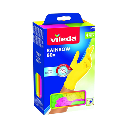 Vileda Rainbow Gloves Mediumlarge Size 7585 4 Color Mix 80 Count