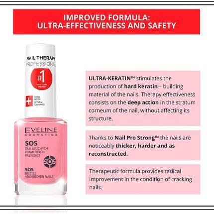 Eveline Cosmetics Sos Broken & Brittle Nail Therapy Professional Strengthening Hardening Conditioner With Calcium And Collagen 12Ml - Image 3