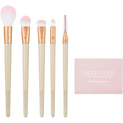 Ecotools Limited Edition Starry Glow Makeup Brush Kit For Eyes And Highlighting With Blotting Papers - 6 Piece Gift Set Cream - Image 3