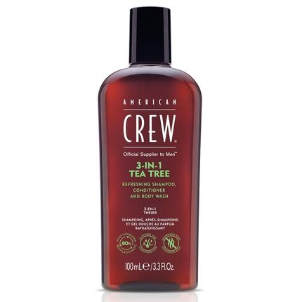 American Crew 3-In-1 Shampoo, Conditioner & Body Wash For Men Tea Tree Scent 3.3 Fl Oz
