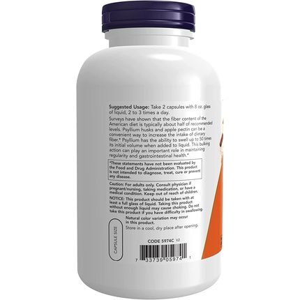 Now Psyllium Husk Caps With Apple Pectin Intestinal Health 360 Veg Capsules - Image 3