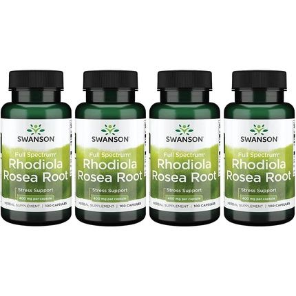 Swanson Rhodiola Rosea Root Adaptogenic Herb Supplement 100 Capsules 400Mg - Pack Of 4