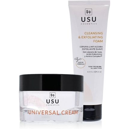 K-Beauty Day Routine Pack Gentle Exfoliating Foaming Cleanser + Universal Cream - Cleanses, Renews, Nourishes, And Moisturizes Skin - Usu Cosmetics