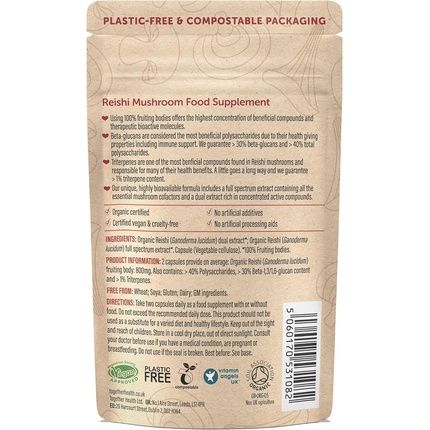Organic Reishi High Strength 10000Mg 20:1 Dual Extract Full Spectrum 100% Fruiting Bodies Guaranteed 40% Polysaccharides & 30% Beta-Glucans Guaranteed Hericenones Additive Free