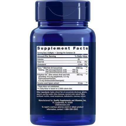 Life Extension Super Omega-3 Epa/Dha With Sesame Lignans & Olive Extract 60 Softgels