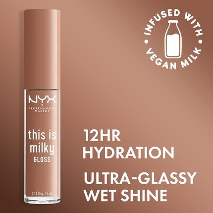 Nyx Professional Makeup This Is Milky Gloss Vegan Lip Gloss 12 Hour Hydration Cookies & Milk Cool Beige Nude 0.13 Fl Oz