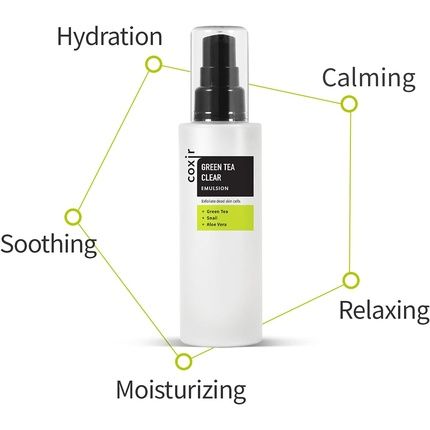 Coxir Green Tea Clear Emulsion 100Ml 3.38Oz To Soothe And Hydrate The Skin