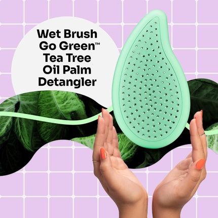 Wetbrush Go Green Palm Detangler With Ultra Soft Intelliflex Bristles Tea Tree Oil Infused Green