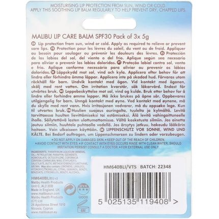 Malibu Sun Spf 30 Lip Balm Sunscreen Vanilla Tropical Strawberry 5G