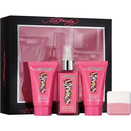 Ed Hardy By Christian Audigier For Women 4 Pc Gift Set Body Mist 3.4Oz Body Lotion 1.7Oz Body Wash 1.7Oz Shower Steamer 2.65Oz