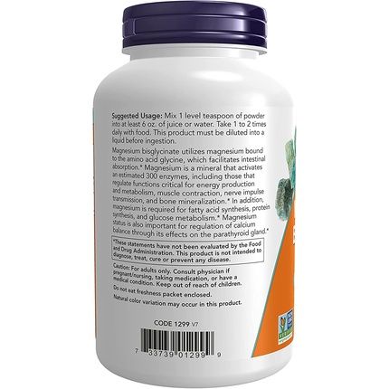Now Magnesium Bisglycinate Powder Enzyme Function And Nervous System Support 8Oz - Image 3