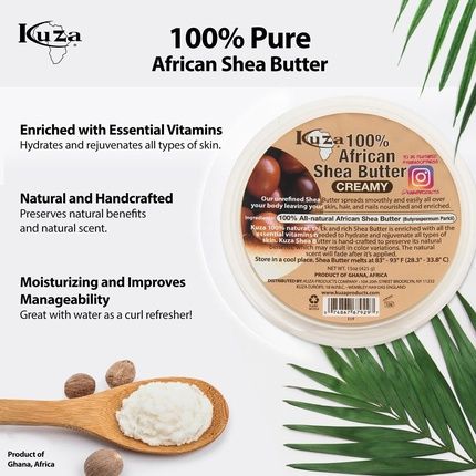 Kuza 100% African Shea Butter Solid White 227G
