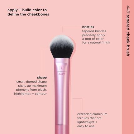 Real Techniques Tapered Cheek Makeup Brush For Blush, Highlighter, Or Loose Powder