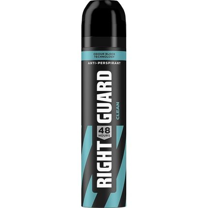 Right Guard Men'S Deodorant Clean 48 Hour High Performance Anti-Perspirant Aerosol Spray No White Residue Alcohol Free Dermologically Tested 250Ml
