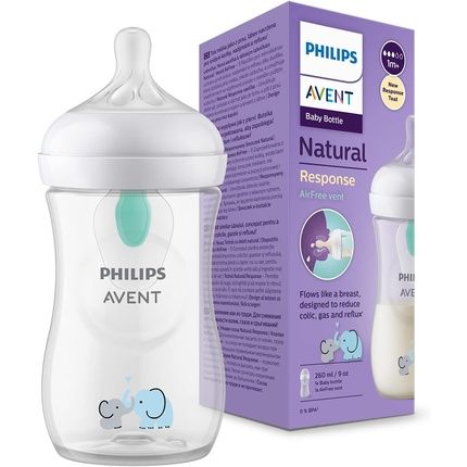 Philips Avent Natural Response Baby Bottle 260Ml With Airfree Vent Bpa Free For Newborn Babies Aged 1 Months+ Elephant Pattern