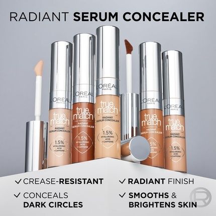 L'Oreal Paris Serum Concealer Medium Coverage Radiant Finish With 1.5% Hyaluronic Acid And Caffeine True Match 6N 10Ml - Image 3