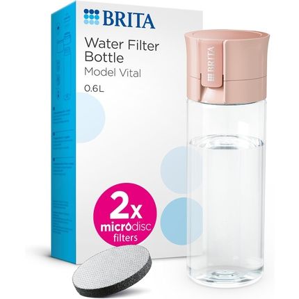 Brita Water Filter Bottle Model Vital Apricot 600Ml Including 2 Microdisc Filters - Practical Water Bottle With Water Filter For Travel Filters Chlorine & Bacteria When Drinking/Dishwasher Safe
