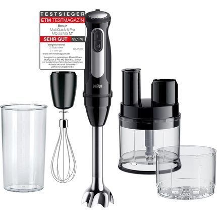Braun Multiquick 5 Pro Mq55755M Hand Blender With 25 Speeds Easy Click System Plus 1000W Black Including Mini Food Processor Chopper Whisk Mixing And Measuring Cup 600Ml Version 2024 - Mini Food Processor
