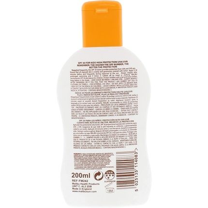 Malibu Kids Spf 30 Lotion High Protection Sun Cream With Vitamin E And Aloe Vera 200Ml