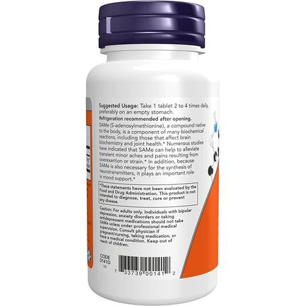 Now Same S-Adenosyl-L-Methionine 400Mg Nervous System Support 60 Tablets - Image 3