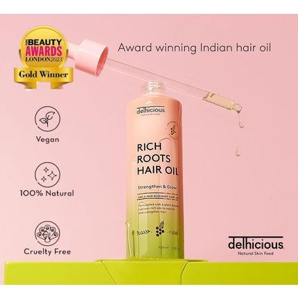 Delhicious Rich Roots Amla & Rosemary Hair Oil Strengthen & Grow 100% Natural Award-Winning - Image 3