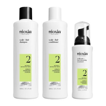 Nioxin Scalp Hair Kit System 2 Hair Care For Natural, Visibly Thinning Hair Shampoo Conditioner Scalp Treatment 300Ml 300Ml 100Ml