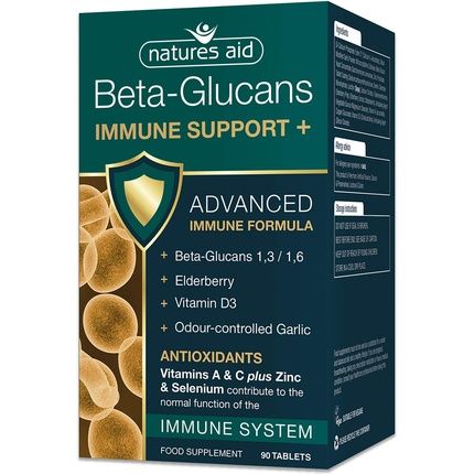 Natures Aid Beta-Glucans Immune Support + 90 Tablets With Elderberry Vitamin D3 And Garlic