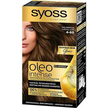Syoss Oleo Intense Permanent Oil Coloration 4-60 Golden Brown With Nourishing Oil And No Ammonia 115Ml