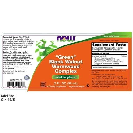Now Foods Fresh Green Black Walnut Wormwood Complex 2Oz