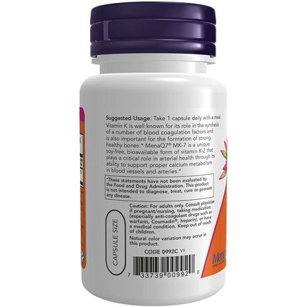 Now Supplements Mk-7 Vitamin K-2 100Mcg Cardiovascular And Bone Health Support 60 Veg Capsules - Image 3