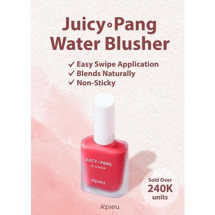 A'Pieu Juicy-Pang Water Blusher Moisturizing Finish Easy Blending Blusher Natural Look K-Beauty Cherry Rd01 9G