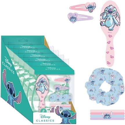 Stitch Beauty Set For Kids - Includes 1 Fabric Hair Tie, 4 Hair Ties, Brush, And 2 Hair Clips - Original Product Designed In Spain