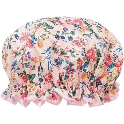 The Vintage Cosmetic Company Floral Shower Cap Lightweight And Elasticated Waterproof Cap Reusable For Women Pink Floral Design