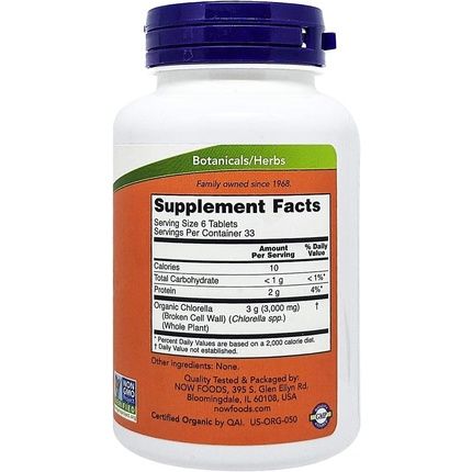 Now Organic Chlorella 500Mg 200 Tablets - Image 3