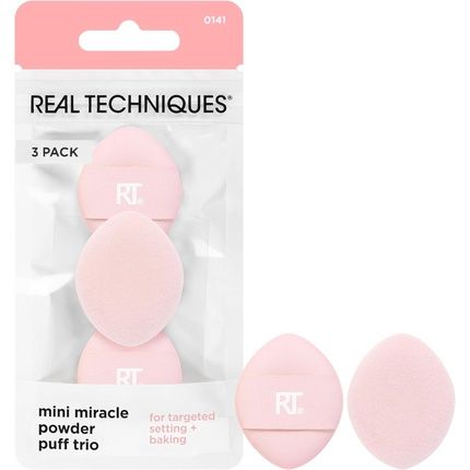 Real Techniques Mini Miracle Powder Puff Trio For Setting And Baking Loose And Pressed Powder Targeted Setting Under Eyes And On Blemishes