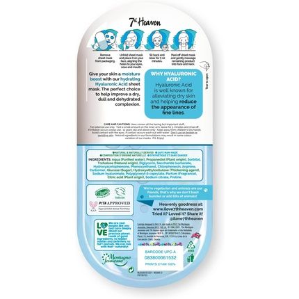 7Th Heaven Hyaluronic Acid Nutriactive Moisturising Sheet Mask Enriched With Amino Acids To Rebalance And Restore Skin