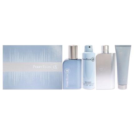Perry Ellis 18 For Men Gift Set 4 Piece Set Including 34Oz Eau De Toilette Spray 025Oz Eau De Toilette Spray 6Oz Body Spray And 3Oz Hair And Body Wash
