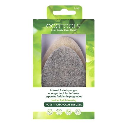 Ecotools Infused Facial Sponges Rose Petal Bamboo Charcoal