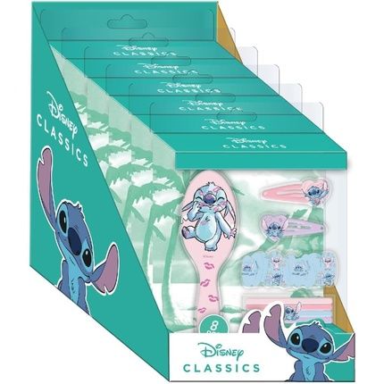 Stitch Beauty Set For Kids - Includes 1 Fabric Hair Tie, 4 Hair Ties, Brush, And 2 Hair Clips - Original Product Designed In Spain