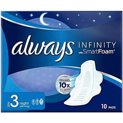 Always Infinity Night Sanitary Pads With Wings Size 3 10 Count