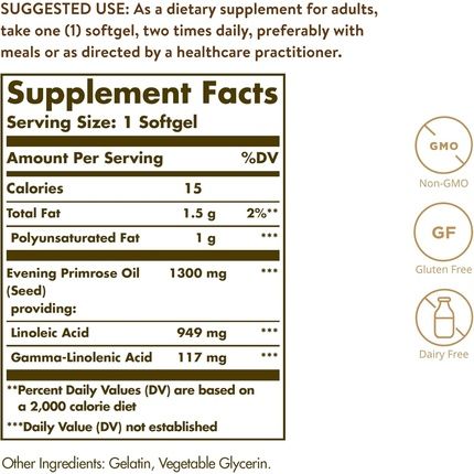 Solgar Evening Primrose Oil 1300Mg 60 Softgels - Promotes Healthy Skin