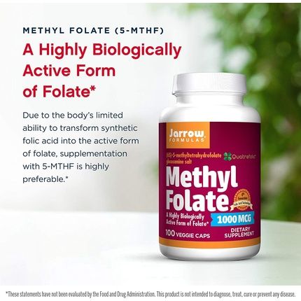 Jarrow Formulas Methyl Folate 1000Mcg 100 Veggie Caps - Image 3